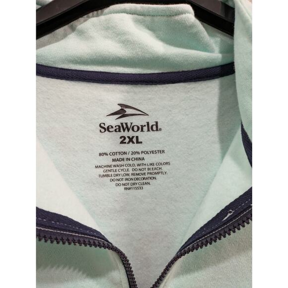 SeaWorld Rescue Crop Sweater JR Girls 2XL Mint Green 1/4 Zip Crop Cut Fleece New - Picture 6 of 10
